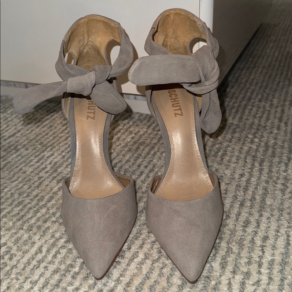 SCHUTZ Taupe Bow Detail Heels